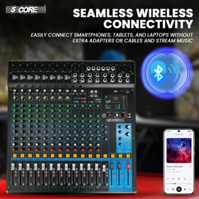 5Core Audio DJ Mixer 16 Channel Sound Board Console W 24 SPX Effect 48V Phantom Power