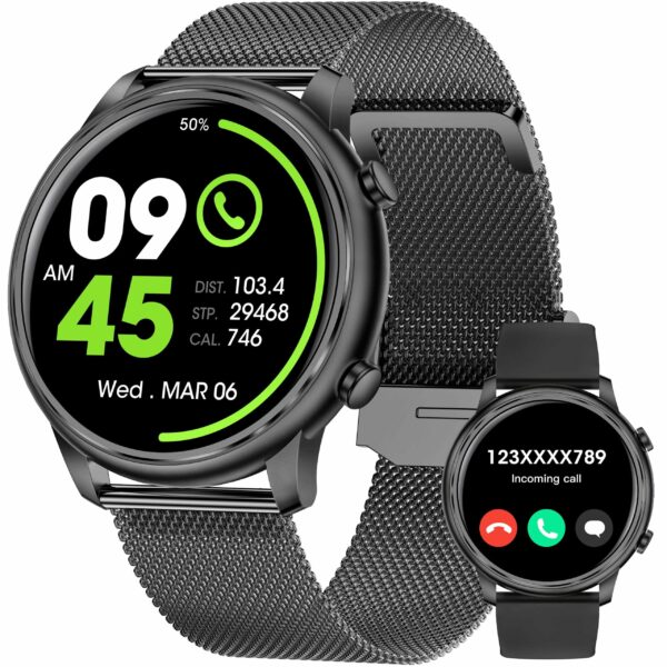 Smartwatch for Android and Iphone, 1.39-Inch Fitness Tracker with Bluetooth (Answer/Make Calls) for Men and Women, Alloy Black