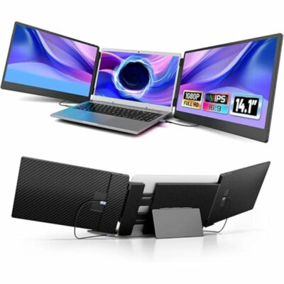 Laptop Screen Extender - 14.1" Triple Portable Monitor with Sturdy Metal Kickstand for 13-17 Inch Laptops