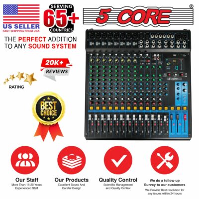 5Core Audio DJ Mixer 16 Channel Sound Board Console W 24 SPX Effect 48V Phantom Power