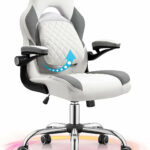 Most Comfortable Gaming Chai Ergonomic Office Chair PC Desk Chair with Lumbar Support Flip up Arms Racing Style PU Leather Executive Computer Chair for Adults,Grey