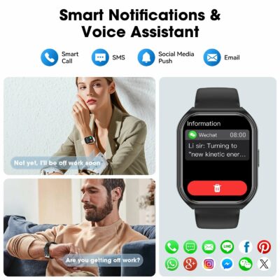 1.85-Inch Smart Watch for Men Women IP67 Waterproof Sports Smart Watch for Android Black