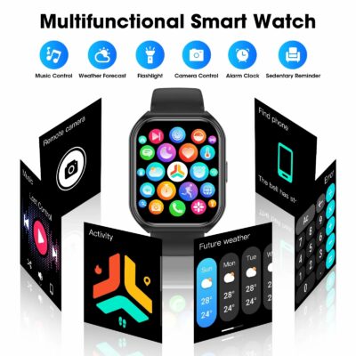 1.85-Inch Smart Watch for Men Women IP67 Waterproof Sports Smart Watch for Android Black