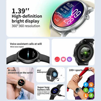 Smartwatch for Android and Iphone, 1.39-Inch Fitness Tracker with Bluetooth (Answer/Make Calls) for Men and Women, Alloy Black
